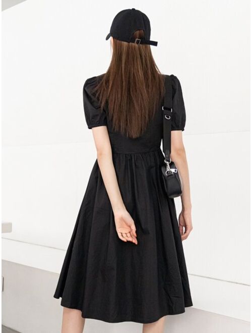 DAZY Peter Pan Collar Puff Sleeve Shirt Dress