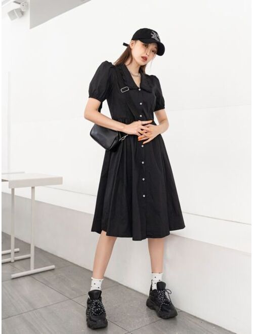 DAZY Peter Pan Collar Puff Sleeve Shirt Dress