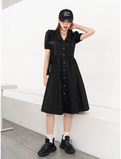 DAZY Peter Pan Collar Puff Sleeve Shirt Dress