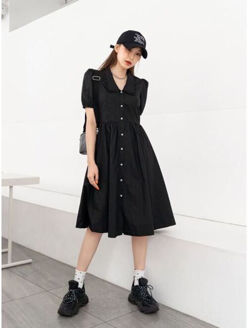 DAZY Peter Pan Collar Puff Sleeve Shirt Dress