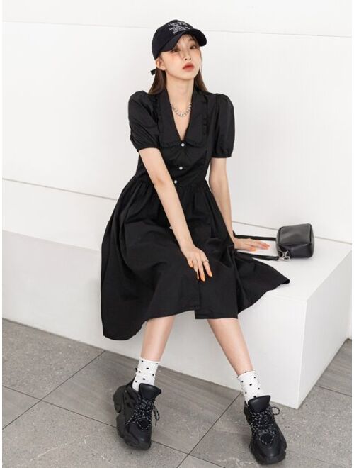 DAZY Peter Pan Collar Puff Sleeve Shirt Dress