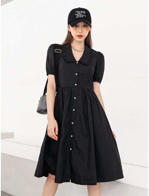 DAZY Peter Pan Collar Puff Sleeve Shirt Dress