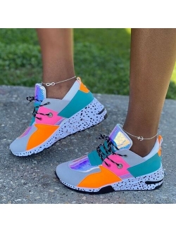 SHUJIN Women Sneakers 2021 Leopard Print Lace-Up Women's Vulcanize Shoes Platform Sports Ladies Sneakers Women Shoes Running Sneakers