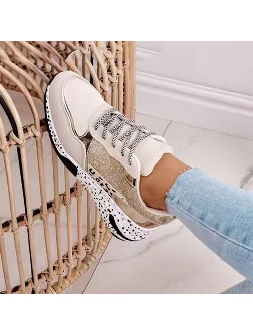 SHUJIN Women Sneakers 2021 Leopard Print Lace-Up Women's Vulcanize Shoes Platform Sports Ladies Sneakers Women Shoes Running Sneakers