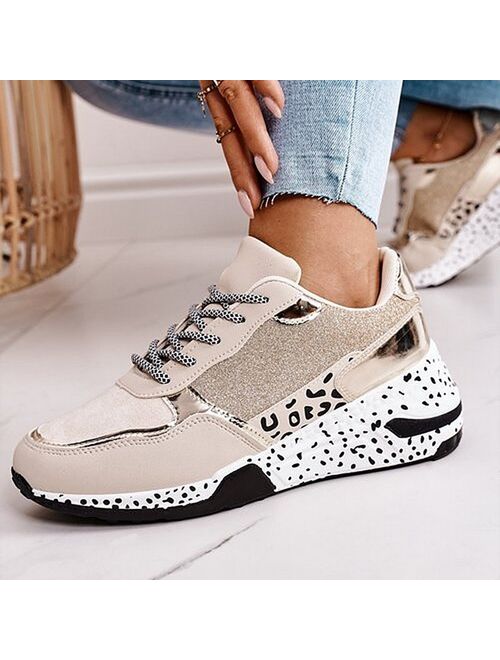 SHUJIN Women Sneakers 2021 Leopard Print Lace-Up Women's Vulcanize Shoes Platform Sports Ladies Sneakers Women Shoes Running Sneakers