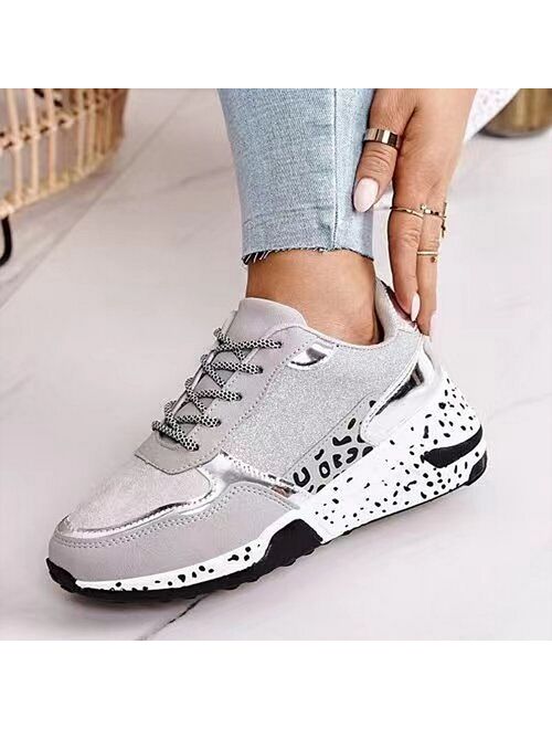 SHUJIN Women Sneakers 2021 Leopard Print Lace-Up Women's Vulcanize Shoes Platform Sports Ladies Sneakers Women Shoes Running Sneakers