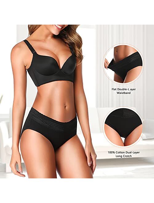 UMMISS Underwear for Women Cotton Lace Waist Full Coverage Soft Strechy Comfy Briefs