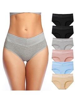 Underwear for Women Cotton Mid-Waist Panties Soft Comfy Briefs Full Coverage Lace Band Panties for Ladies Multi Pack