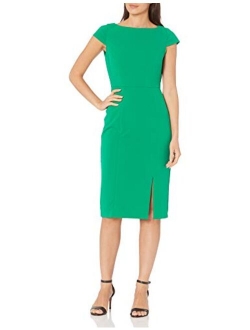 Women's Cap Sleeve Stretch Crepe Slit Sheath Dress