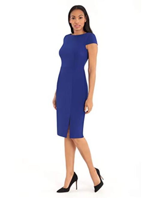 Donna Morgan Women's Cap Sleeve Stretch Crepe Slit Sheath Dress