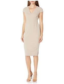 Women's Cap Sleeve Fitted Crepe Sheath Dress