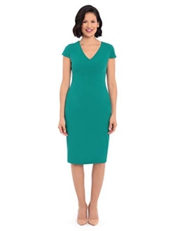 Women's Cap Sleeve Fitted Crepe Sheath Dress