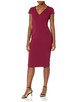 Women's Cap Sleeve Fitted Crepe Sheath Dress