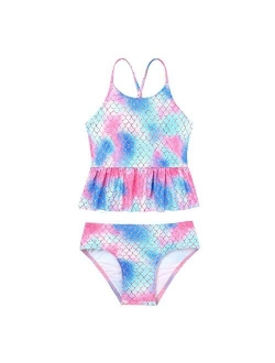 Yeahdor Kids Girls Two Piece Tie Dye Triangle Bikini Set X Back Crop Top with Brief Bathing Suit