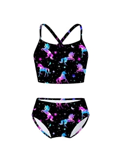 Yeahdor Kids Girls Two Piece Tie Dye Triangle Bikini Set X Back Crop Top with Brief Bathing Suit