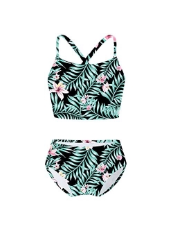 Yeahdor Kids Girls Two Piece Tie Dye Triangle Bikini Set X Back Crop Top with Brief Bathing Suit