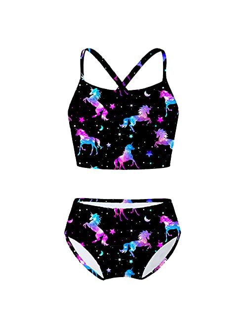 Yeahdor Kids Girls Two Piece Tie Dye Triangle Bikini Set X Back Crop Top with Brief Bathing Suit