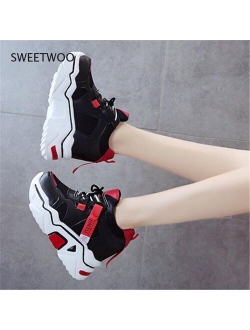 SWEETWOO 2021 Ladies Sneakers Sneakers Platform Wedge Heel Platform Sneakers Black Sneakers Casual Shoes