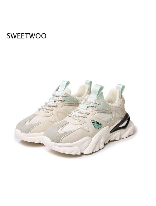 SWEETWOO 2021 Sneakers New Ladies Casual Shoes Breathable Ladies Sneakers Lace Patchwork Roman Shoes