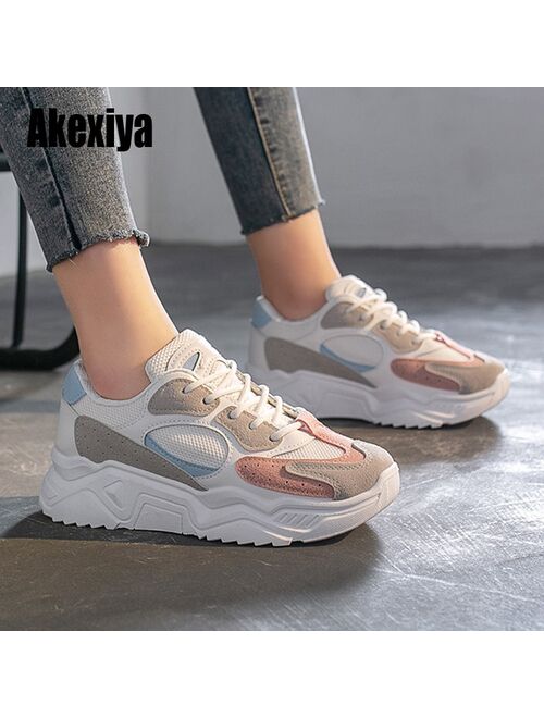 spring Sneakers Women Thick Bottom Daddy Shoe Thick Bottom Round Toe Breathing Leisure Female Vulcanize Shoes s267