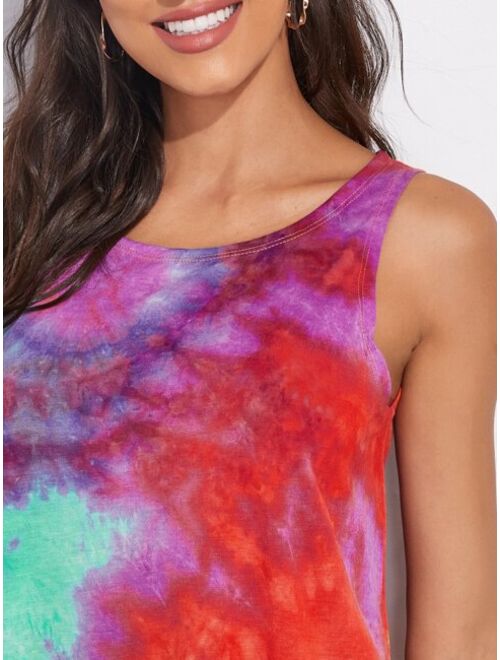 Shein Slant Pocket Curved Hem Tie Dye Dress