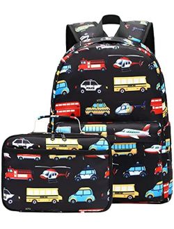 CAMTOP Backpack for Kids, Boys Preschool Backpack with Lunch Box Toddler Kindergarten School Bookbag Set (Y025-2 Dino-Navy Blue)