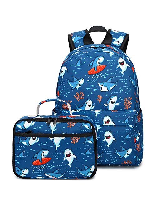 CAMTOP Backpack for Kids, Boys Preschool Backpack with Lunch Box Toddler Kindergarten School Bookbag Set (Y025-2 Dino-Navy Blue)