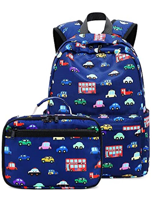 CAMTOP Backpack for Kids, Boys Preschool Backpack with Lunch Box Toddler Kindergarten School Bookbag Set (Y025-2 Dino-Navy Blue)