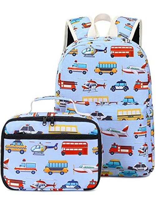 CAMTOP Backpack for Kids, Boys Preschool Backpack with Lunch Box Toddler Kindergarten School Bookbag Set (Y025-2 Dino-Navy Blue)