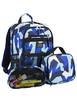 Eastsport Compact 3-Piece Combo Backpack with Lunch Box and Snack/Pencil Pouch - Black/Camo Print