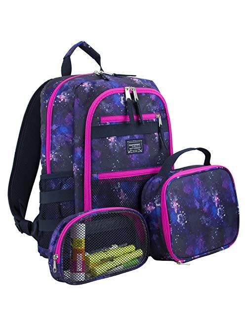 Eastsport Compact 3-Piece Combo Backpack with Lunch Box and Snack/Pencil Pouch - Black/Camo Print