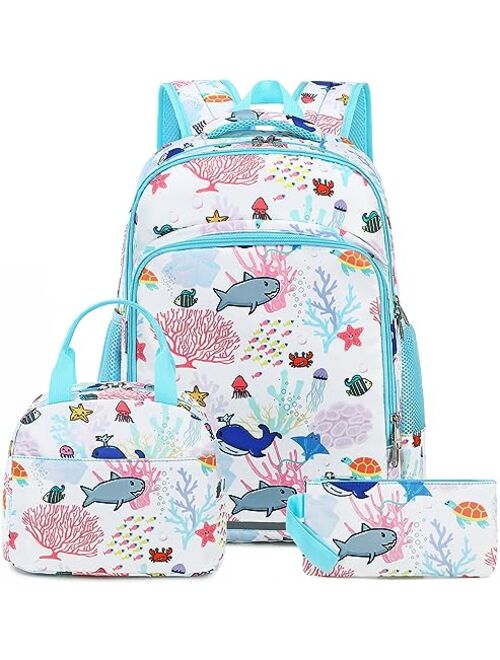 BTOOP Girls Backpack Kids Boys Elementary Bookbag Girly School Bag with Insulated Lunch Tote and Pencil Pouch