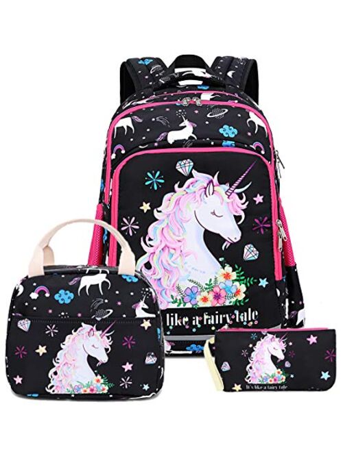 BTOOP Girls Backpack Kids Boys Elementary Bookbag Girly School Bag with Insulated Lunch Tote and Pencil Pouch