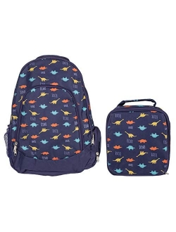 Dinosaur Navy Blue Boy's Insulated Polyester Blend Backpack and Lunchbox Set