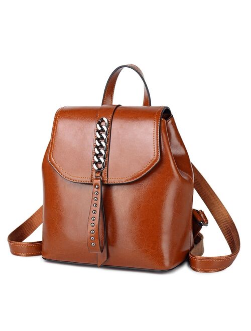 Fashion High Quality Genuine Leather Backpack For Girls Daypack Female Knapsack Vintage Women rivet Oil Wax Cowhide Rucksack