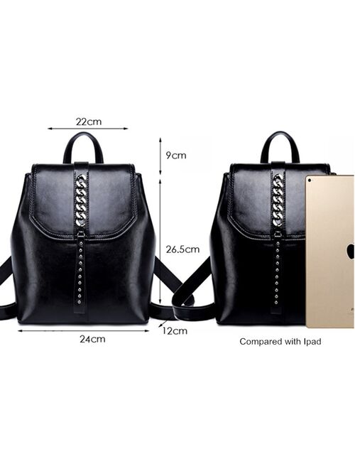 Fashion High Quality Genuine Leather Backpack For Girls Daypack Female Knapsack Vintage Women rivet Oil Wax Cowhide Rucksack