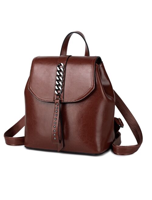 Fashion High Quality Genuine Leather Backpack For Girls Daypack Female Knapsack Vintage Women rivet Oil Wax Cowhide Rucksack