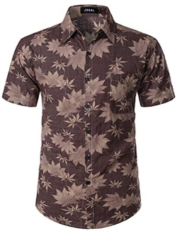 JOGAL Men's Flower Short Sleeve Button Down Hawaiian Shirt