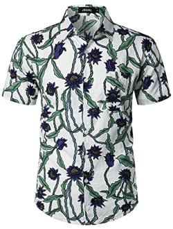 JOGAL Men's Flower Short Sleeve Button Down Hawaiian Shirt