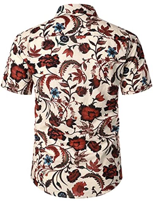 JOGAL Men's Flower Short Sleeve Button Down Hawaiian Shirt