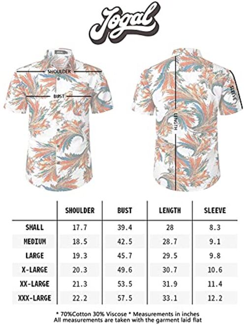 JOGAL Men's Flower Short Sleeve Button Down Hawaiian Shirt