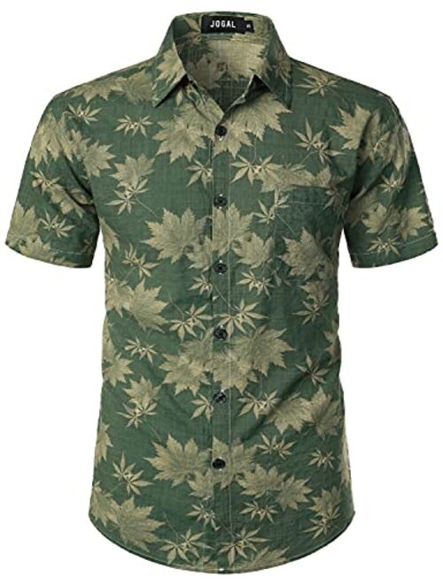 JOGAL Men's Flower Short Sleeve Button Down Hawaiian Shirt