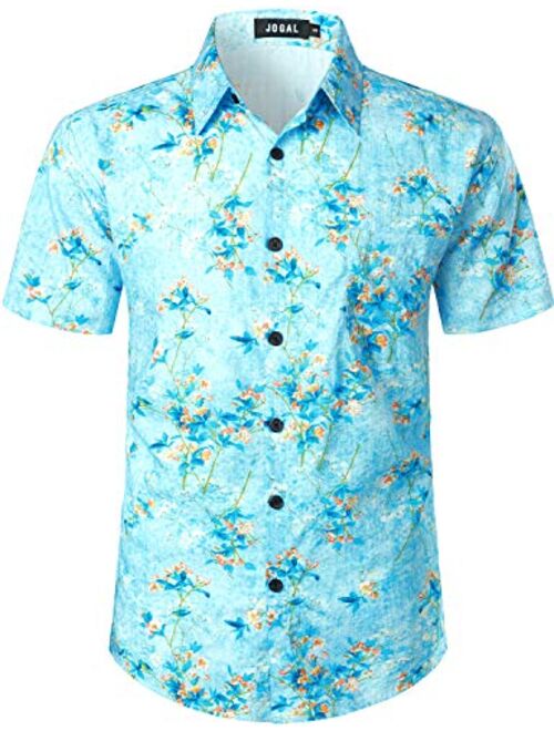 JOGAL Men's Flower Short Sleeve Button Down Hawaiian Shirt