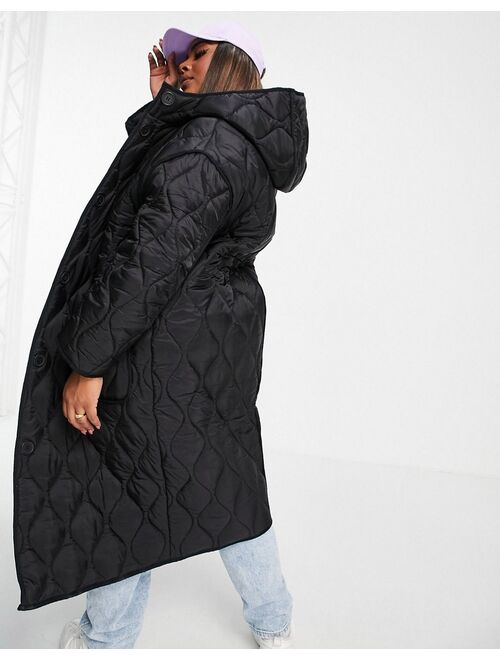 Asos Design Curve quilted longline hooded puffer jacket in black