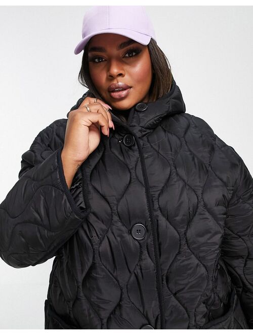 Asos Design Curve quilted longline hooded puffer jacket in black