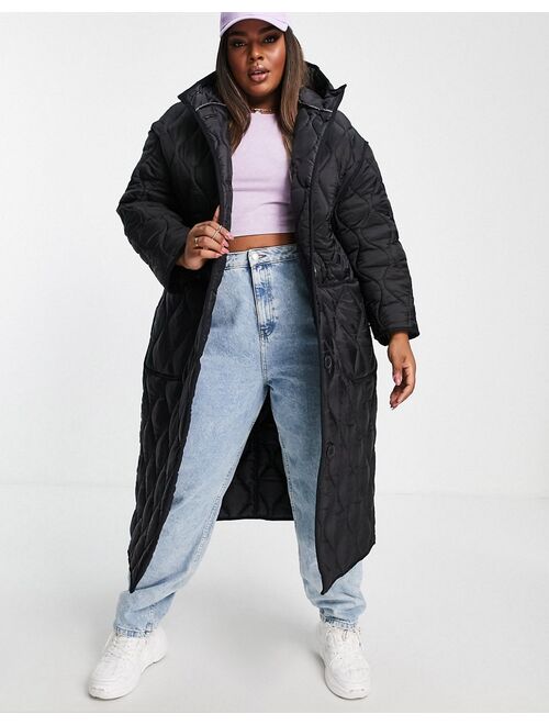 Asos Design Curve quilted longline hooded puffer jacket in black