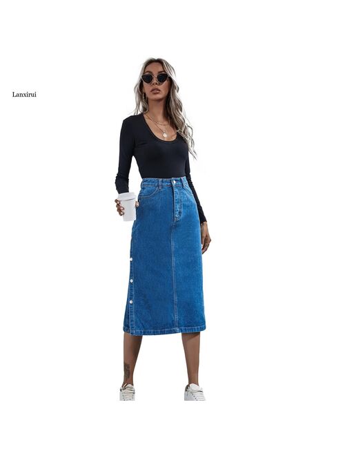 Long Skirt Women Denim Jeans Stretch Vintage Loose Slim Fit Blue Club Streetwear Cotton Sexy Harajuku Skirts Plus Size