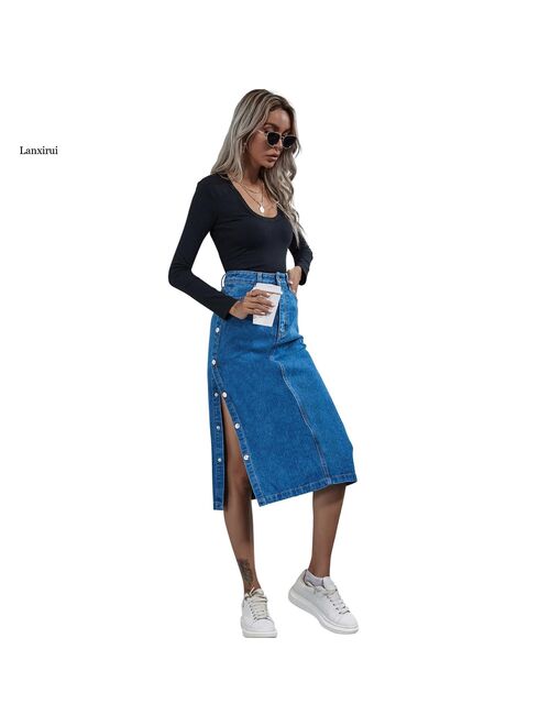 Long Skirt Women Denim Jeans Stretch Vintage Loose Slim Fit Blue Club Streetwear Cotton Sexy Harajuku Skirts Plus Size