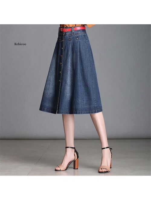 Summer Denim Skirt Casual Slim Skirt High Waist Single Breasted Midi Shirt Plus Size Jean Skirt 4Xl Elegant A-Line Skirt