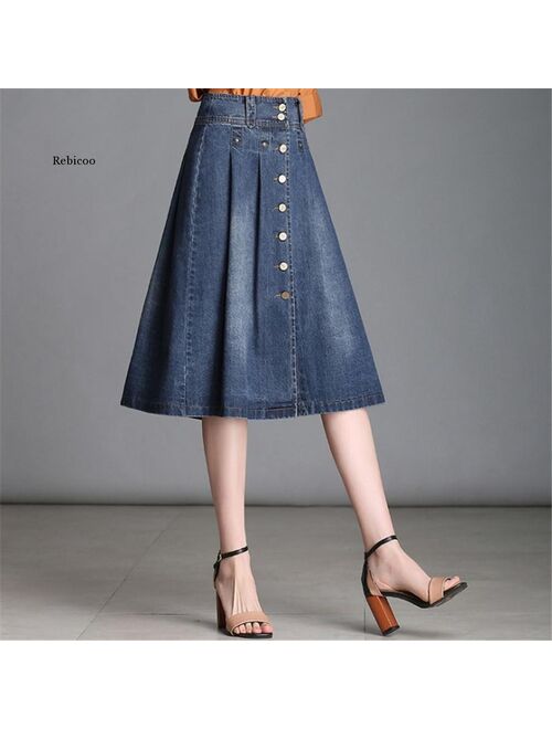 Summer Denim Skirt Casual Slim Skirt High Waist Single Breasted Midi Shirt Plus Size Jean Skirt 4Xl Elegant A-Line Skirt